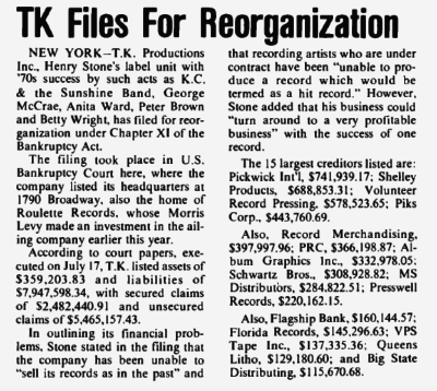 TK Files For Reorganization - Billboard (1981)